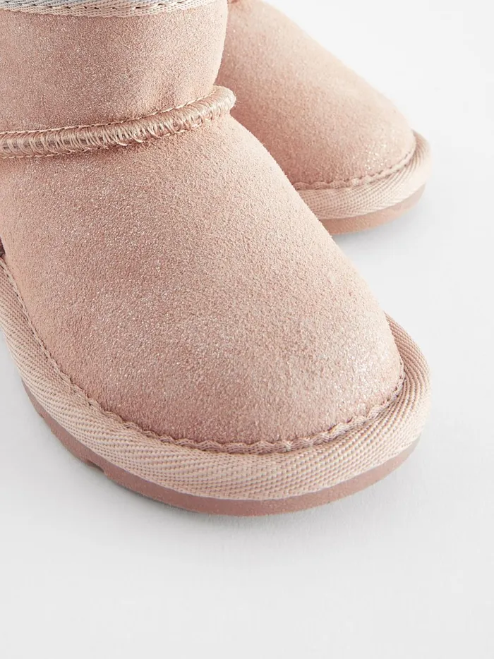 Joules Footwear Girls Next Pink Shimmer Suede Faux Fur Lined Water Repellent PullOn Suede Boots