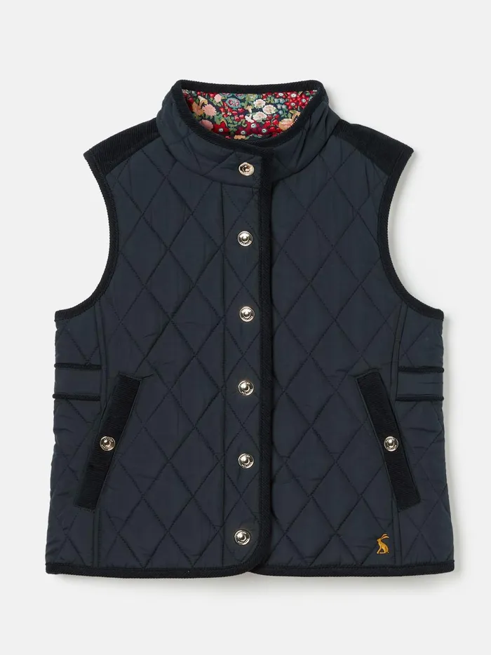 Joules Gilets Girls Navy Blue Diamond Quilted Gilet