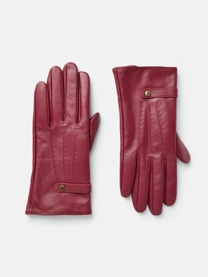 Joules Gloves Women Berry Red Leather Gloves