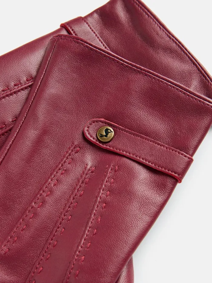 Joules Gloves Women Berry Red Leather Gloves