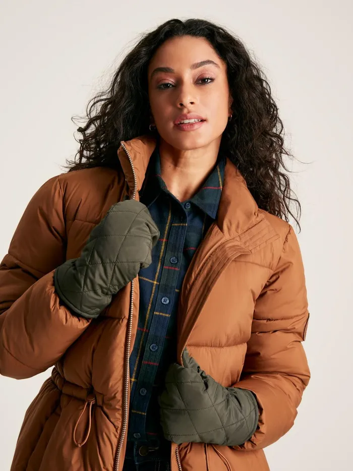 Joules Gloves Women Khaki Green Quilted Mittens