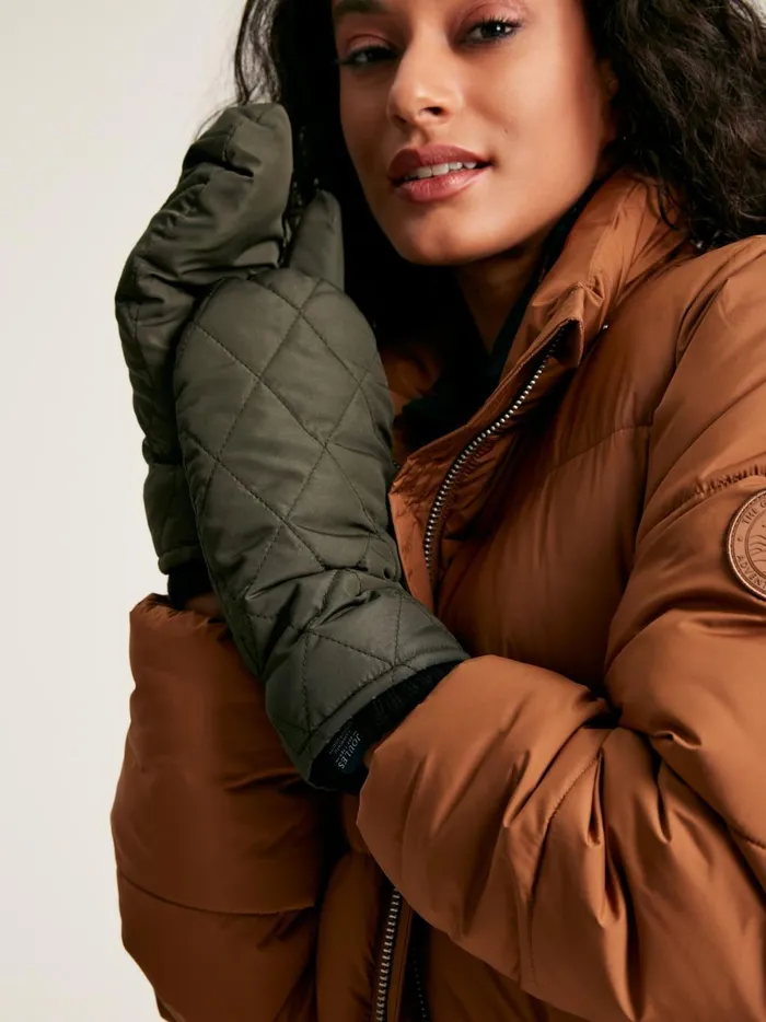 Joules Gloves Women Khaki Green Quilted Mittens