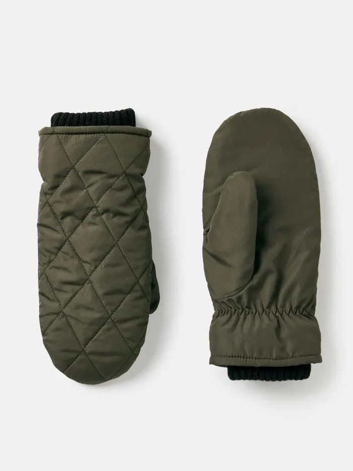Joules Gloves Women Khaki Green Quilted Mittens