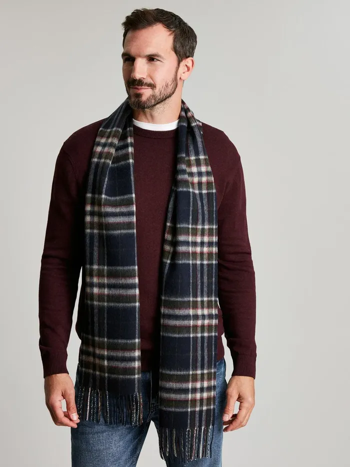 Joules Hats Gloves and Scarves Men Navy Check Wool Scarf