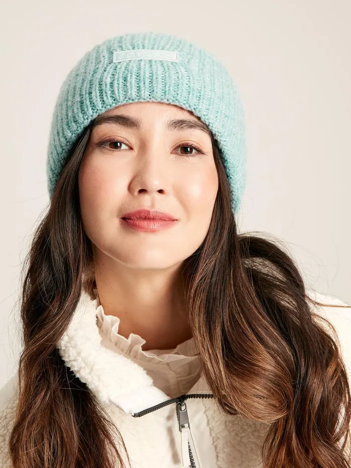 Joules Hats Women Blue Oversized Knitted Beanie Hat