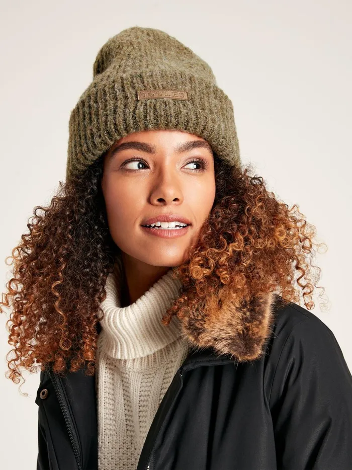 Joules Hats Women Brown Oversized Knitted Beanie Hat