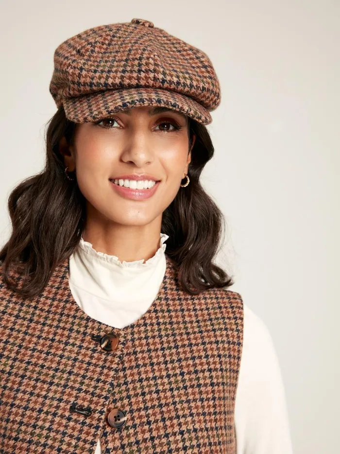 Joules Hats Women Brown Tweed Baker Boy Hat