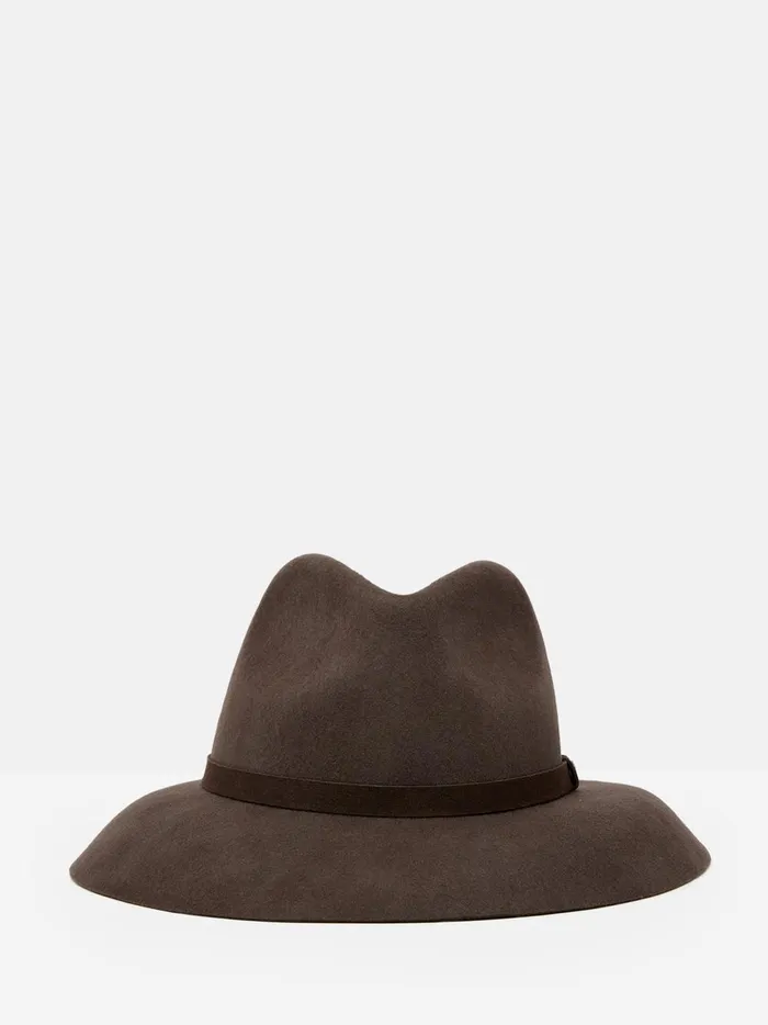 Joules Hats Women Brown Wide Brim Wool Fedora