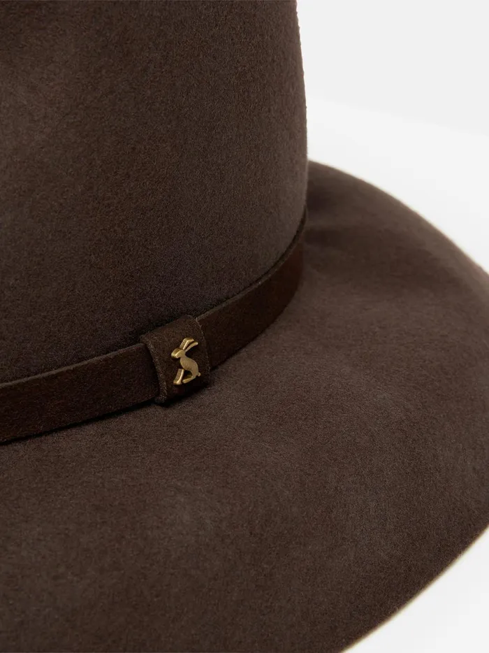 Joules Hats Women Brown Wide Brim Wool Fedora