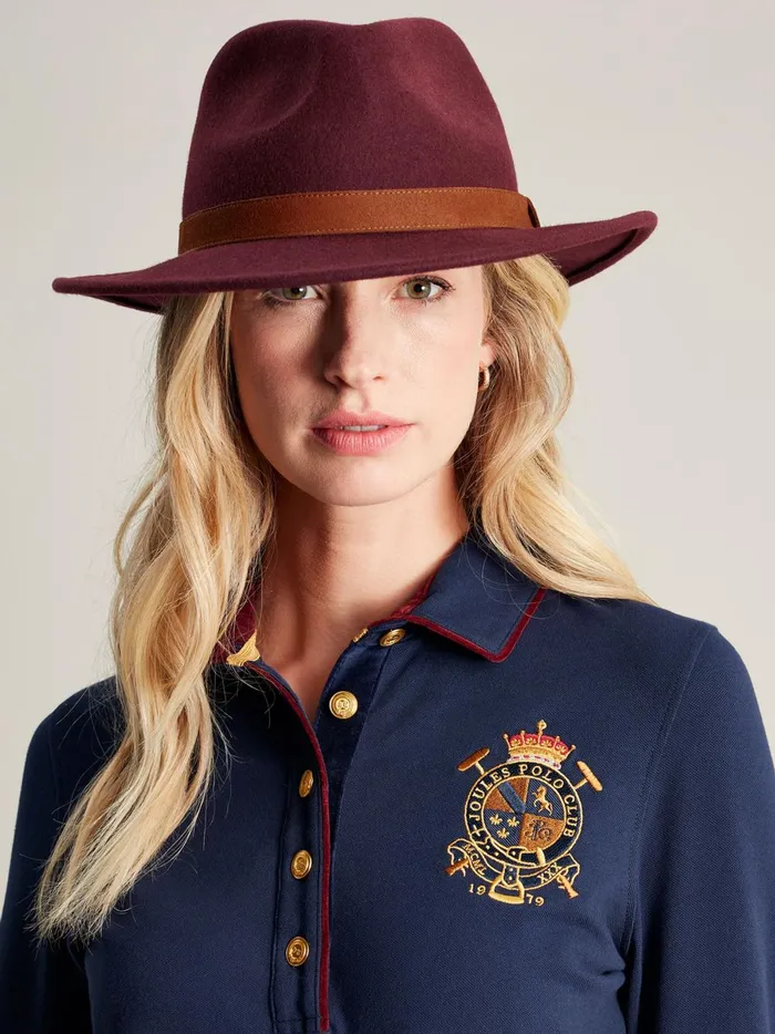 Joules Hats Women Burgundy Wool Fedora Hat