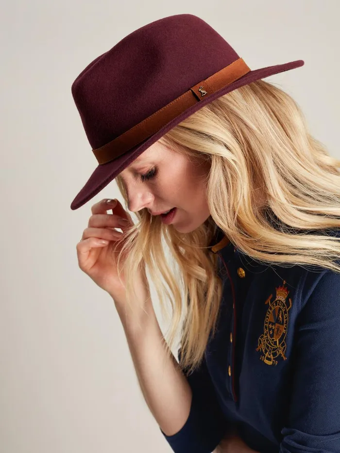 Joules Hats Women Burgundy Wool Fedora Hat