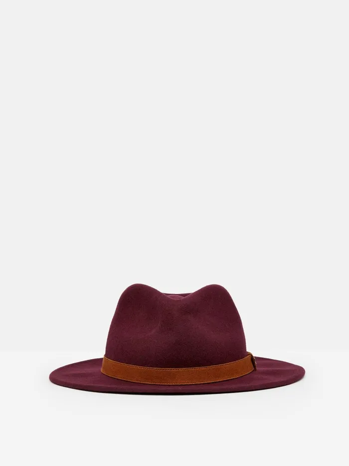 Joules Hats Women Burgundy Wool Fedora Hat