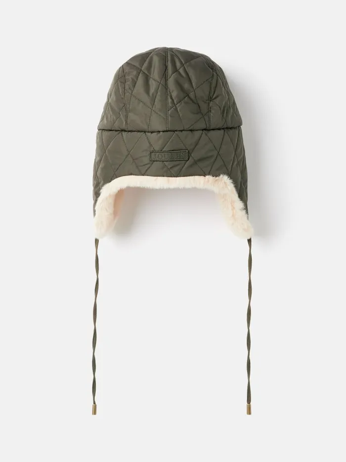 Joules Hats Women Green Faux Fur Lined Trapper Hat