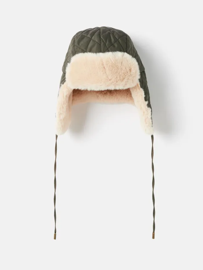 Joules Hats Women Green Faux Fur Lined Trapper Hat