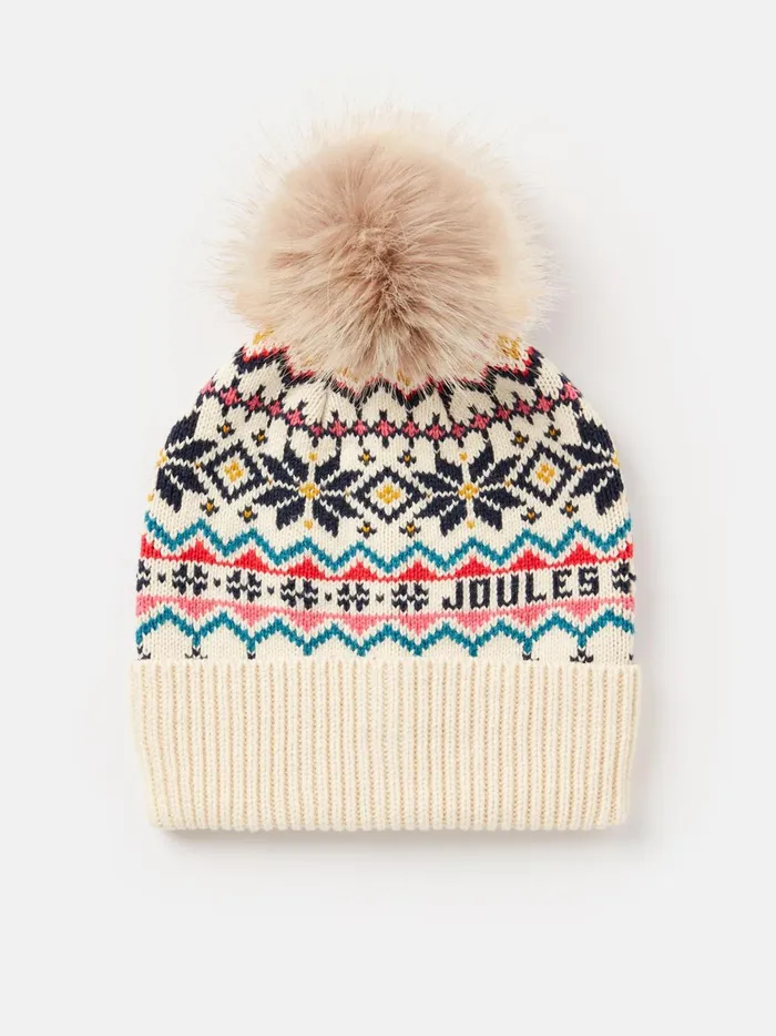 Joules Hats Women Ivory Fair Isle Knitted Hat