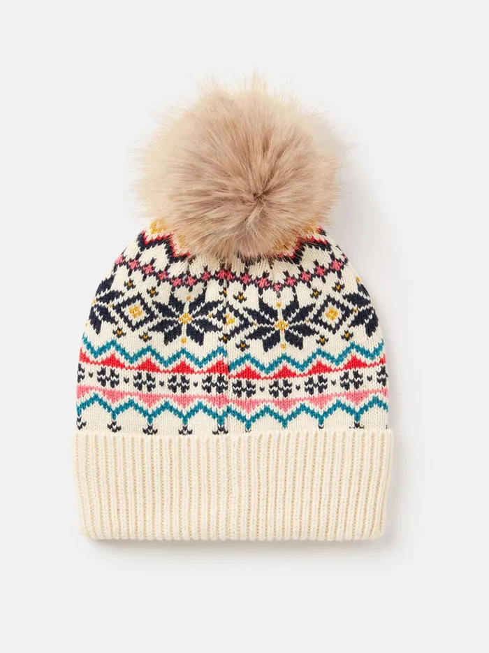 Joules Hats Women Ivory Fair Isle Knitted Hat