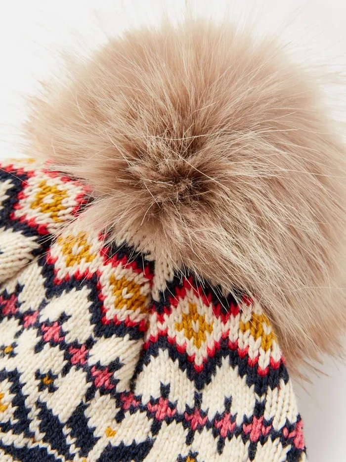 Joules Hats Women Ivory Fair Isle Knitted Hat
