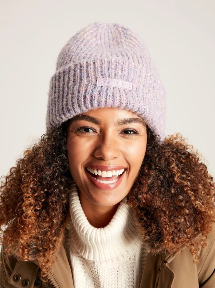 Joules Hats Women Lilac Oversized Knitted Beanie Hat