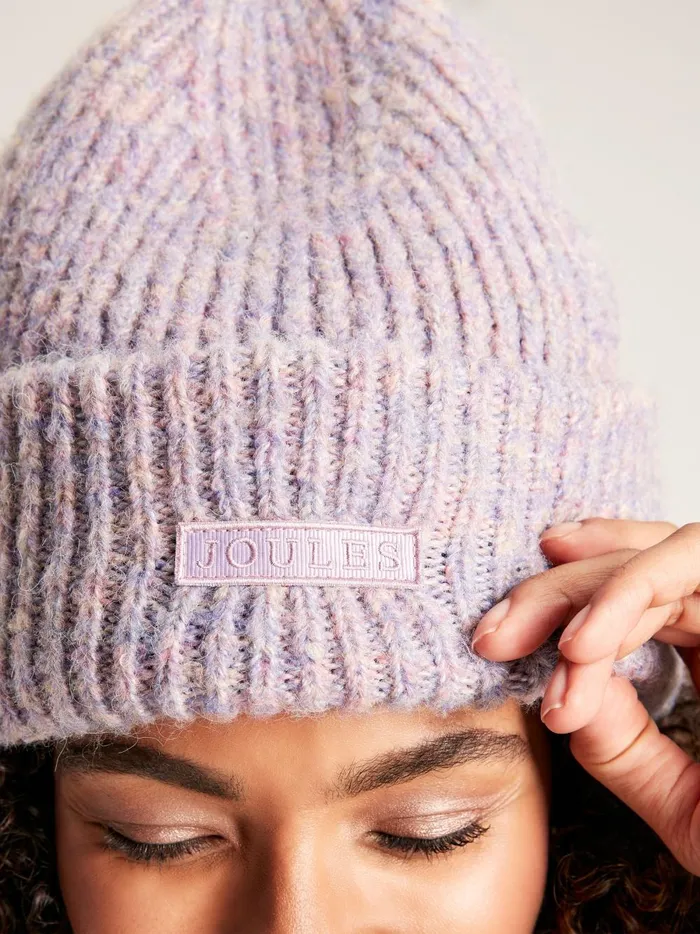 Joules Hats Women Lilac Oversized Knitted Beanie Hat