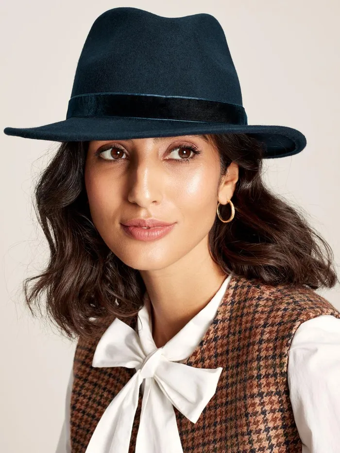Joules Hats Women Navy Wool Fedora Hat