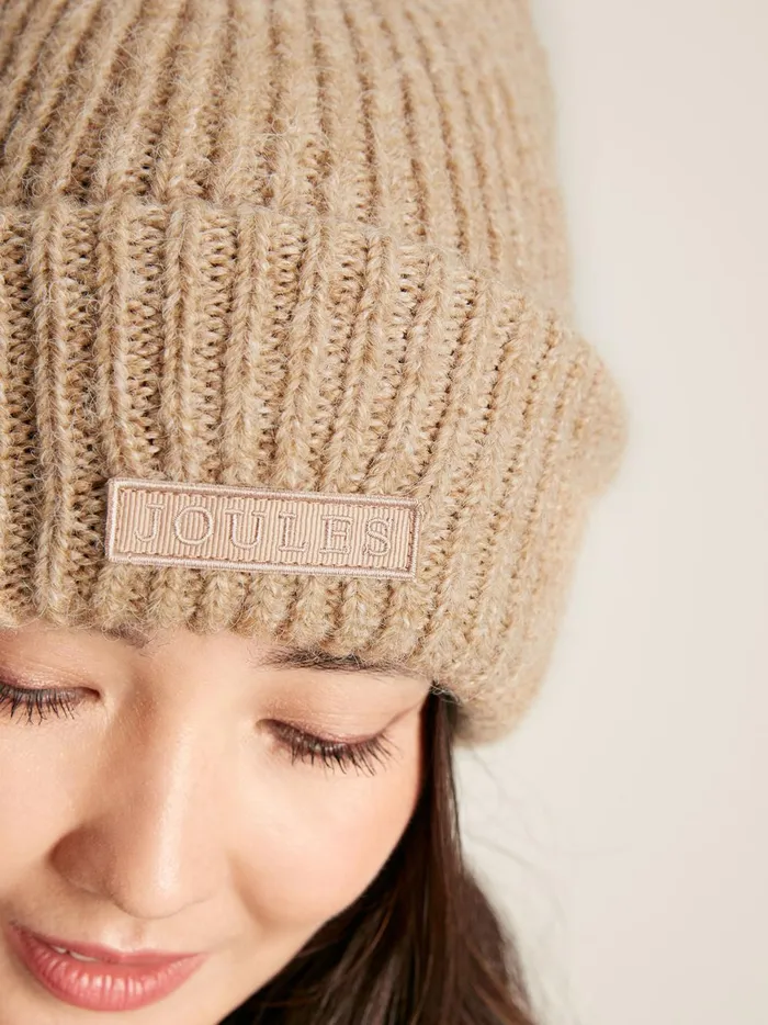 Joules Hats Women Oat Oversized Knitted Beanie Hat