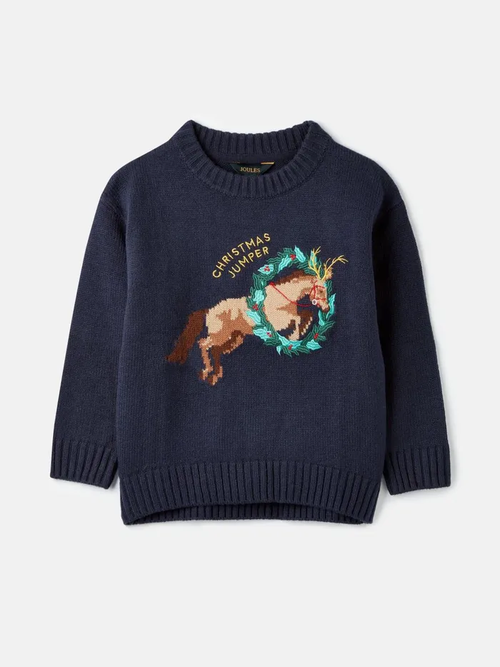 Joules Knitwear Girls Navy Horse Christmas Knitwear