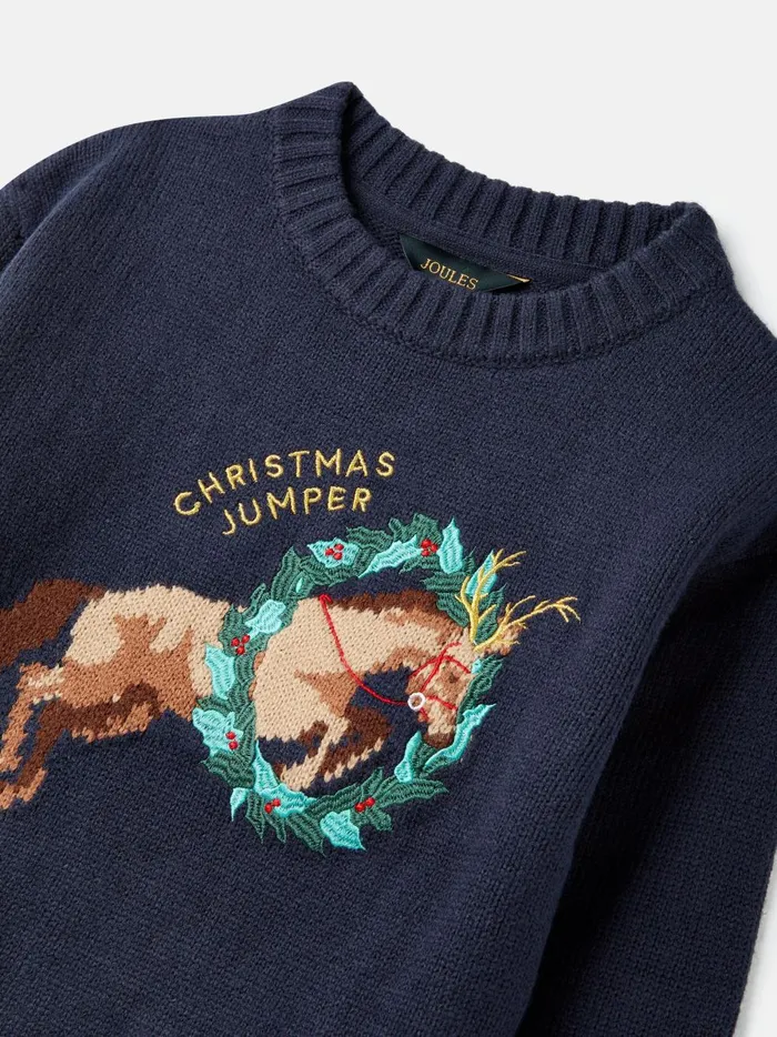 Joules Knitwear Girls Navy Horse Christmas Knitwear