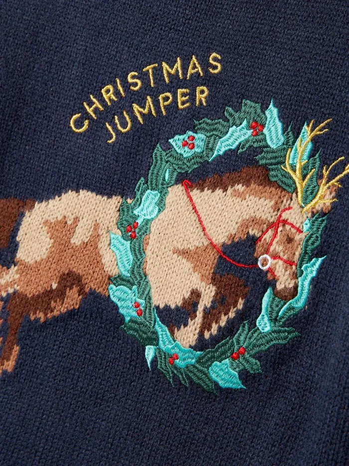 Joules Knitwear Girls Navy Horse Christmas Knitwear