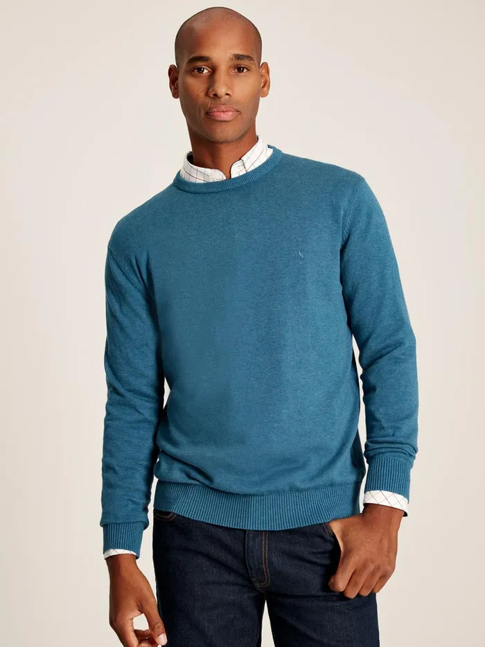 Joules Knitwear Men Blue Cotton Crew Neck Jumper