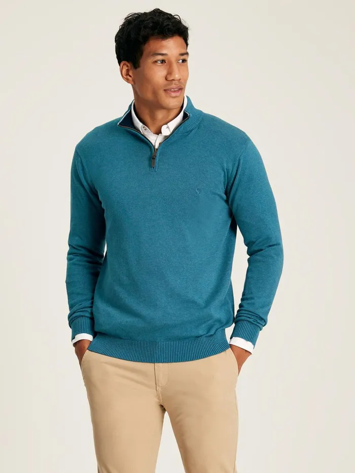 Joules Knitwear Men Blue Knitted Quarter Zip Jumper