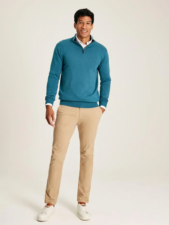 Joules Knitwear Men Blue Knitted Quarter Zip Jumper