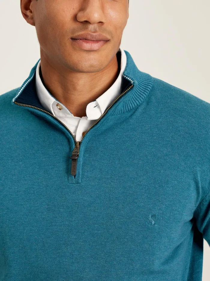 Joules Knitwear Men Blue Knitted Quarter Zip Jumper