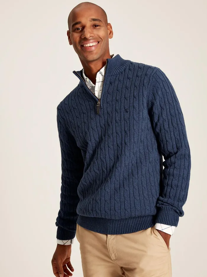 Joules Knitwear Men Blue Quarter Zip Jumper