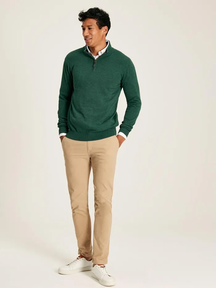 Joules Knitwear Men Green Knitted Quarter Zip Jumper