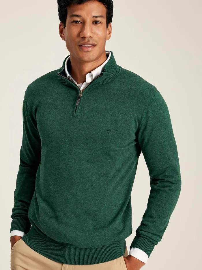 Joules Knitwear Men Green Knitted Quarter Zip Jumper