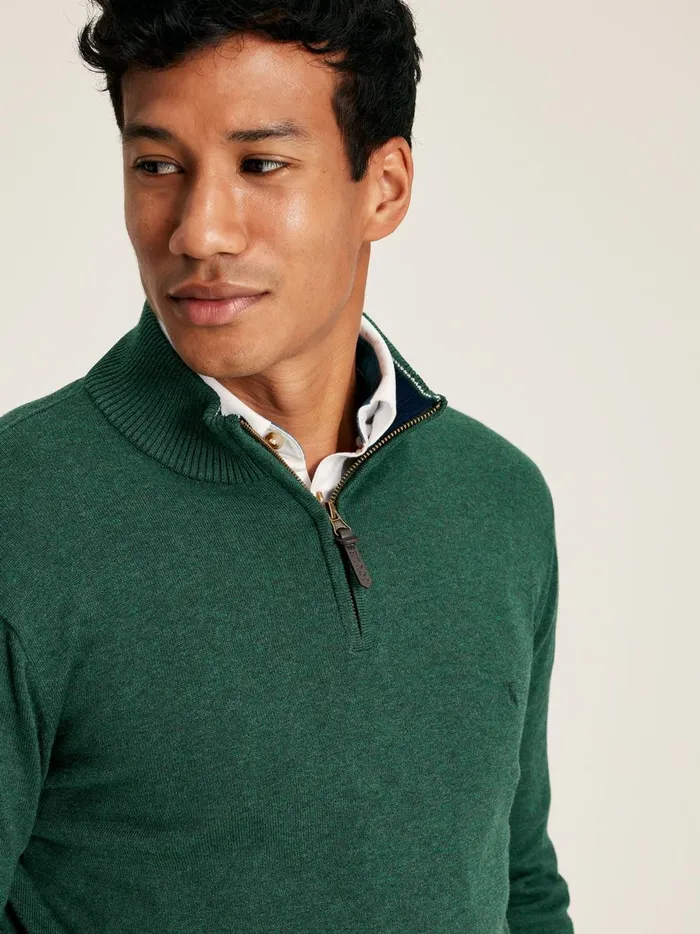 Joules Knitwear Men Green Knitted Quarter Zip Jumper