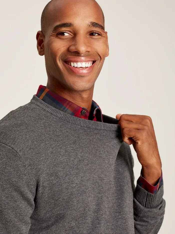 Joules Knitwear Men Grey Cotton Crew Neck Jumper