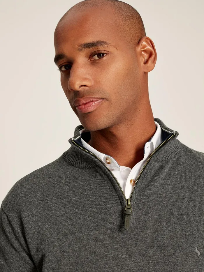 Joules Knitwear Men Grey Knitted Quarter Zip Jumper