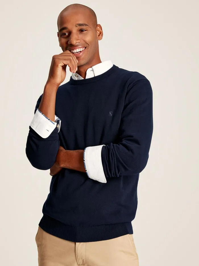 Joules Knitwear Men Navy Cotton Crew Neck Jumper