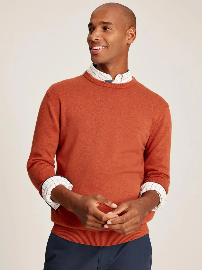 Joules Knitwear Men Orange Cotton Crew Neck Jumper