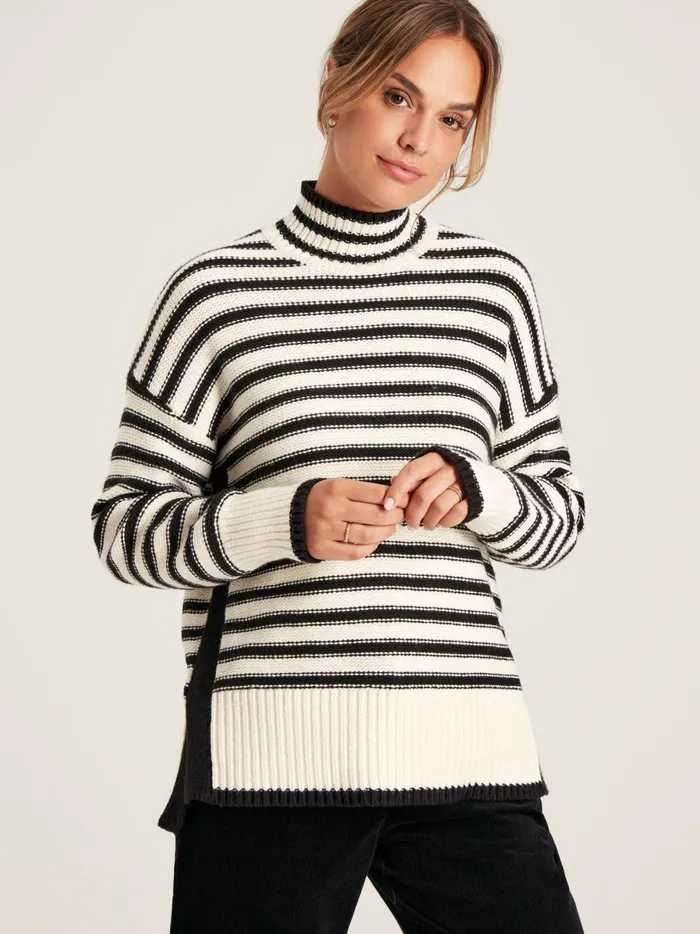 Joules Knitwear Women BlackCream Striped High Neck Jumper