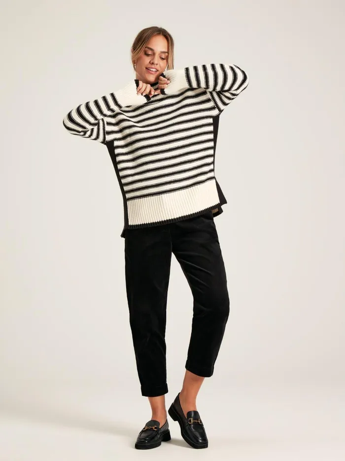 Joules Knitwear Women BlackCream Striped High Neck Jumper