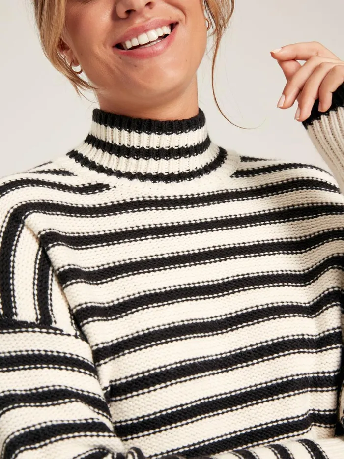 Joules Knitwear Women BlackCream Striped High Neck Jumper