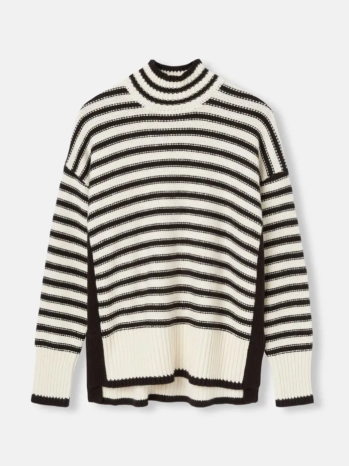 Joules Knitwear Women BlackCream Striped High Neck Jumper