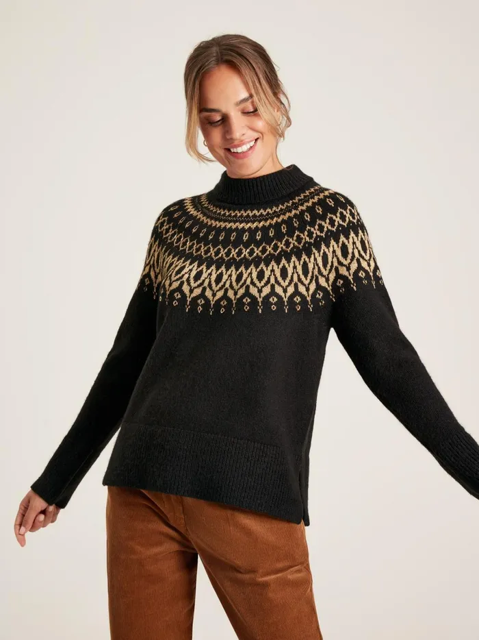 Joules Knitwear Women Black Fair Isle Jumper