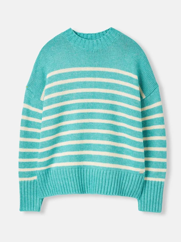 Joules Knitwear Women Blue Chunky Cotton Breton Jumper