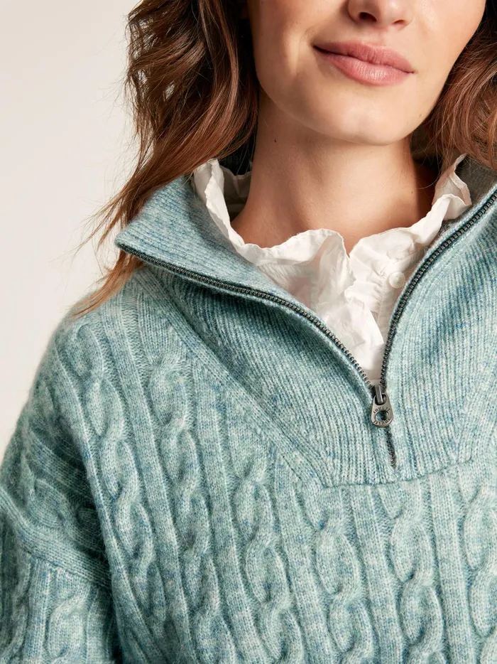 Joules Knitwear Women Blue Knitted Quarter Zip Jumper