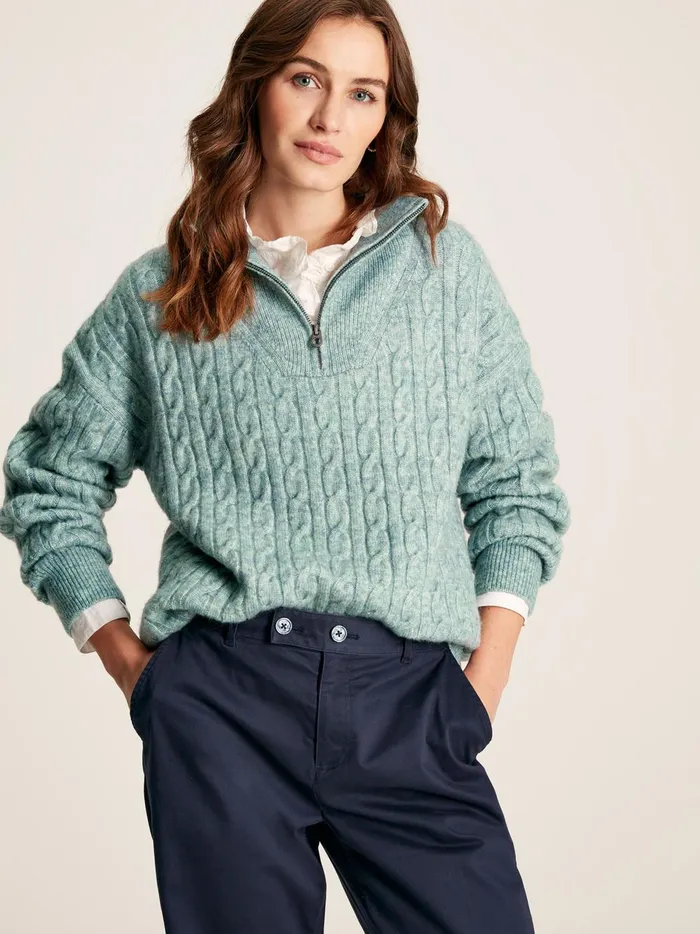 Joules Knitwear Women Blue Knitted Quarter Zip Jumper