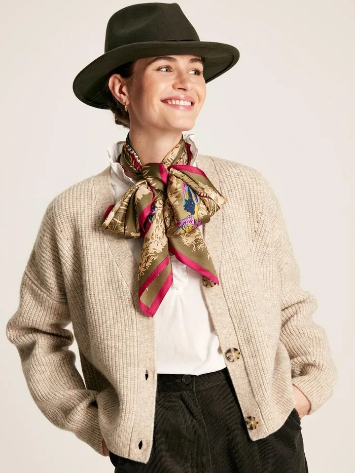 Joules Knitwear Women Brown V Neck Ribbed Knit Buttoned Cardigan