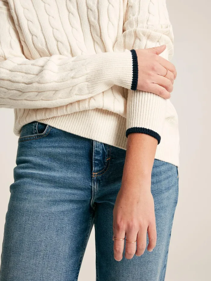 Joules Knitwear Women CreamNavy Cable Knit Cricket Jumper